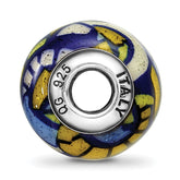 Sterling Silver Glass Bead with Multicolor Glitter Overlay Elegant Antiqued Finish